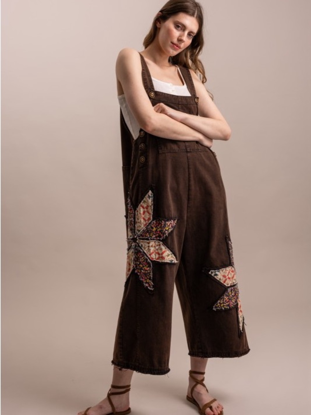 K1 New 🔥Bluevelvet Dark Brown Washed Patchwork Overall - Picture 4 of 10